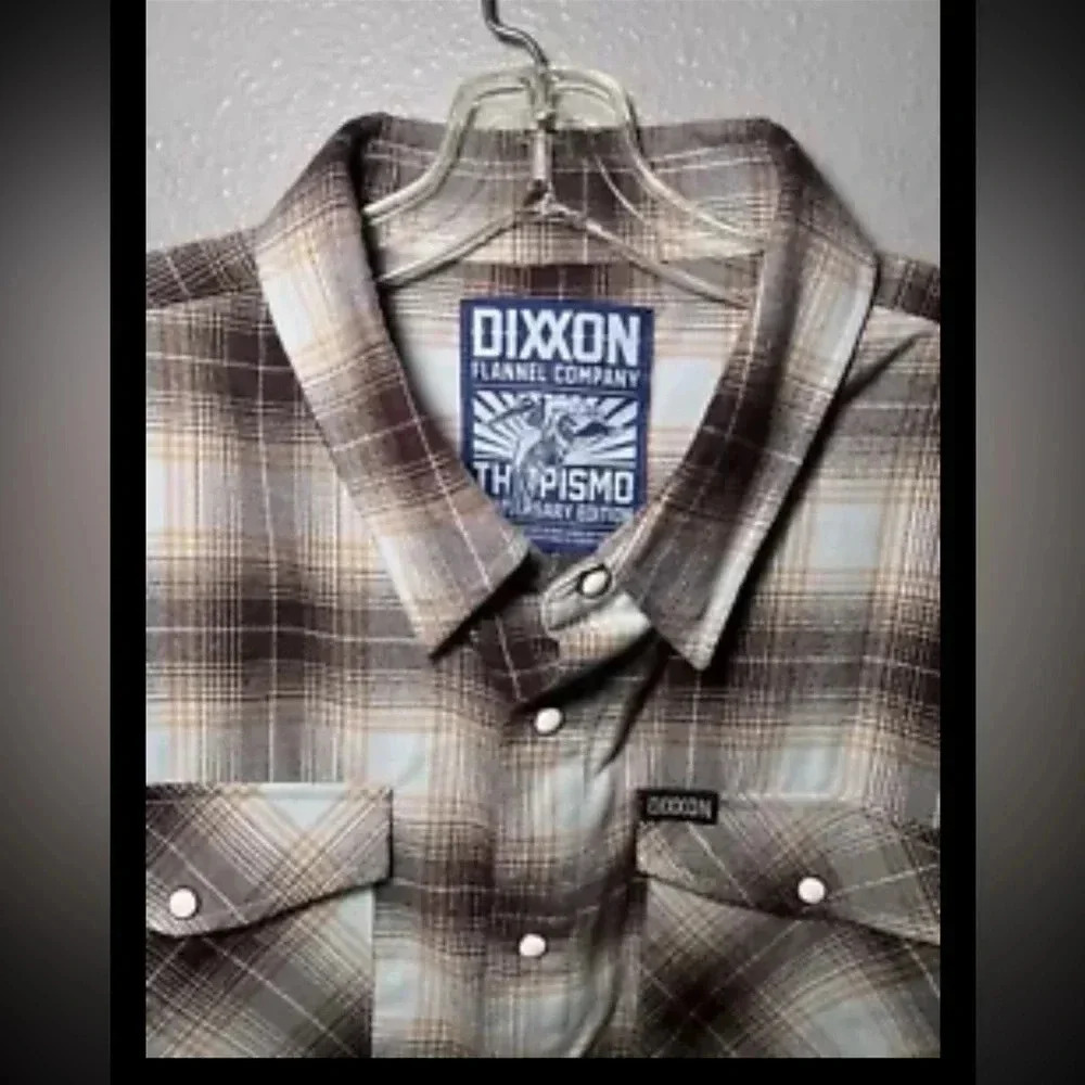 NWOT Never Worn DIXXON “The Pismo” Flannel Men's 2XL Tan/Brown/Blue Snaps Rugged - Picture 5 of 6